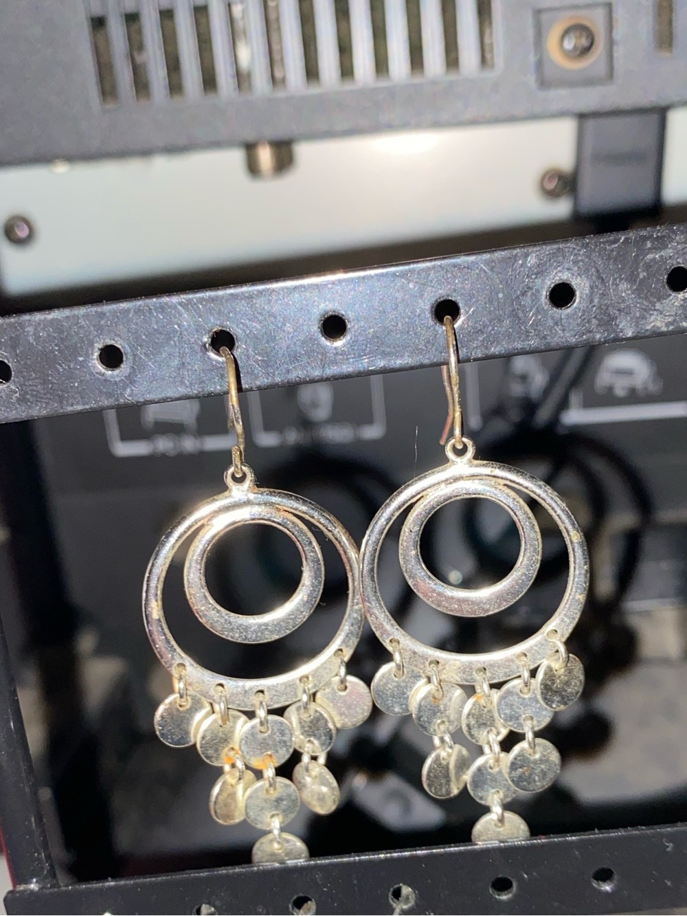 Silver-Tone Double Hoop Dangle Earrings with Coin Charms
